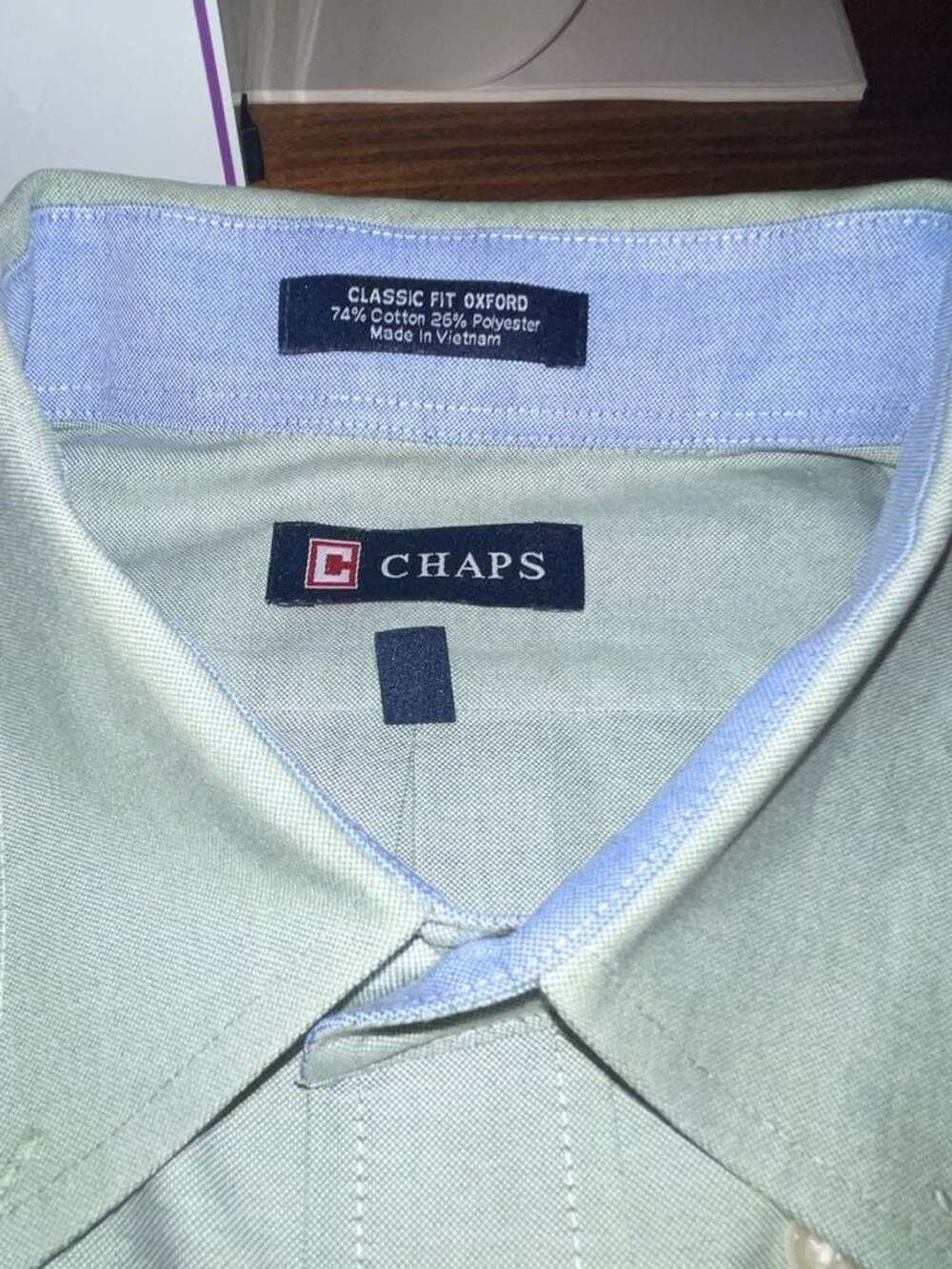 Chaps Classic Fit Oxford Shirt Size 17-17.5 34/35 Green Wrinkle Free